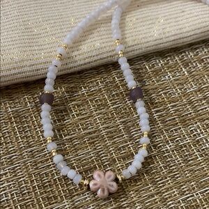 Cream and Gold Necklace with Floral Charm
